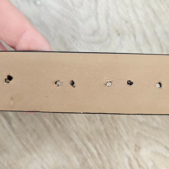 Michael Kors Black Leather Belt sz Small Silver Tone Buckle Tortoise Signature - Picture 7 of 8